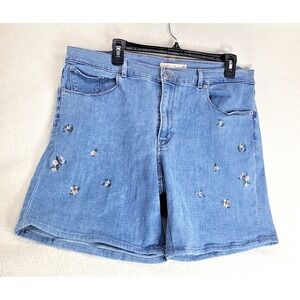 Upcycled Levi's‎ Classic Denim Shorts Size 32 (36") Women's Floral Embroidery